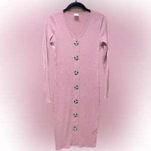PINK BUTTON DOWN RIBBED DRESS